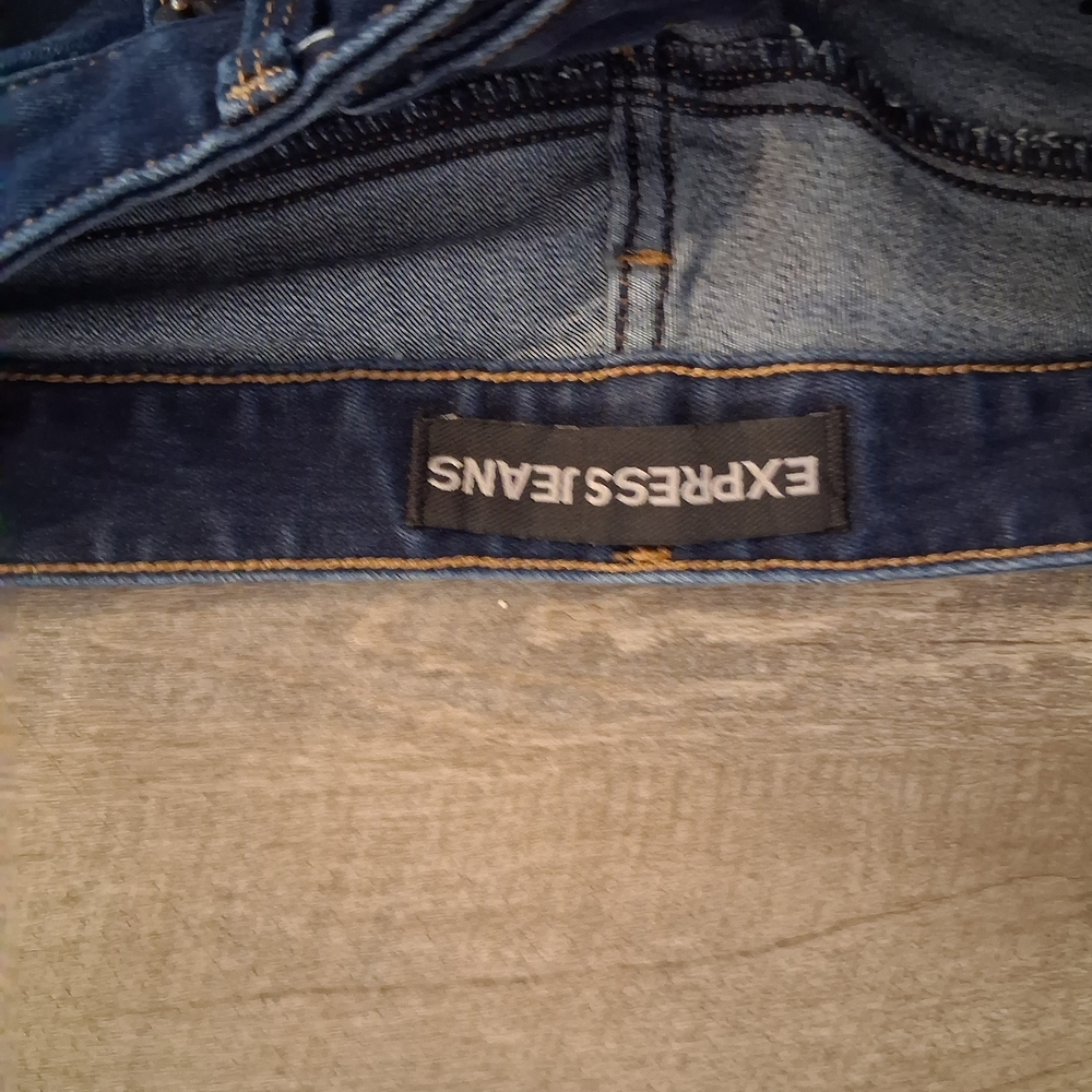 Express Dark Blue Flare Wide-Leg Jeans - Picture 2 of 9